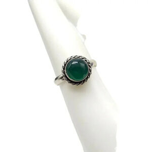 Green Chrysoprase Round Handmade Ring Size 8 Silver Tone Vintage